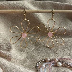 Gold and Pink Flower Earrings